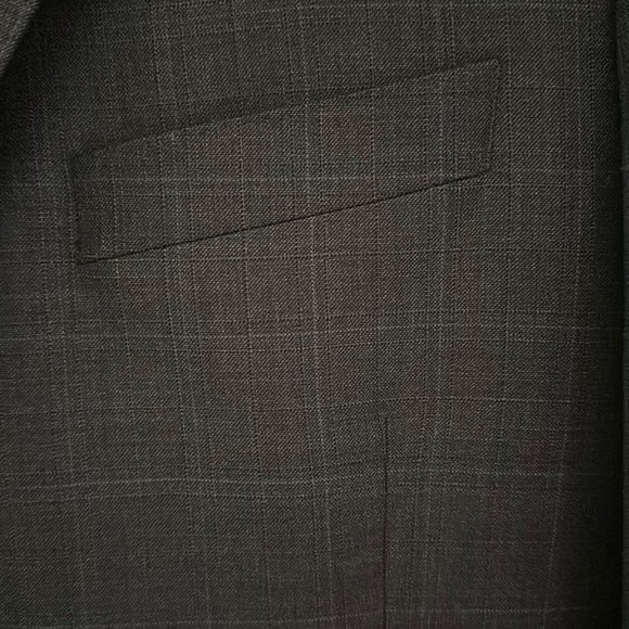 CUSTOM PETER MILLAR MENS 2 BUTTON WOOL GRAY/BLUE SUIT WITH PLEATED CUFFED PANTS - Picture 3 of 16
